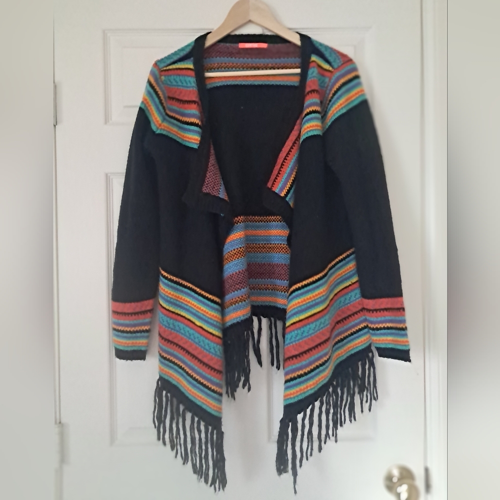Colorful Striped Fringe Cardigan